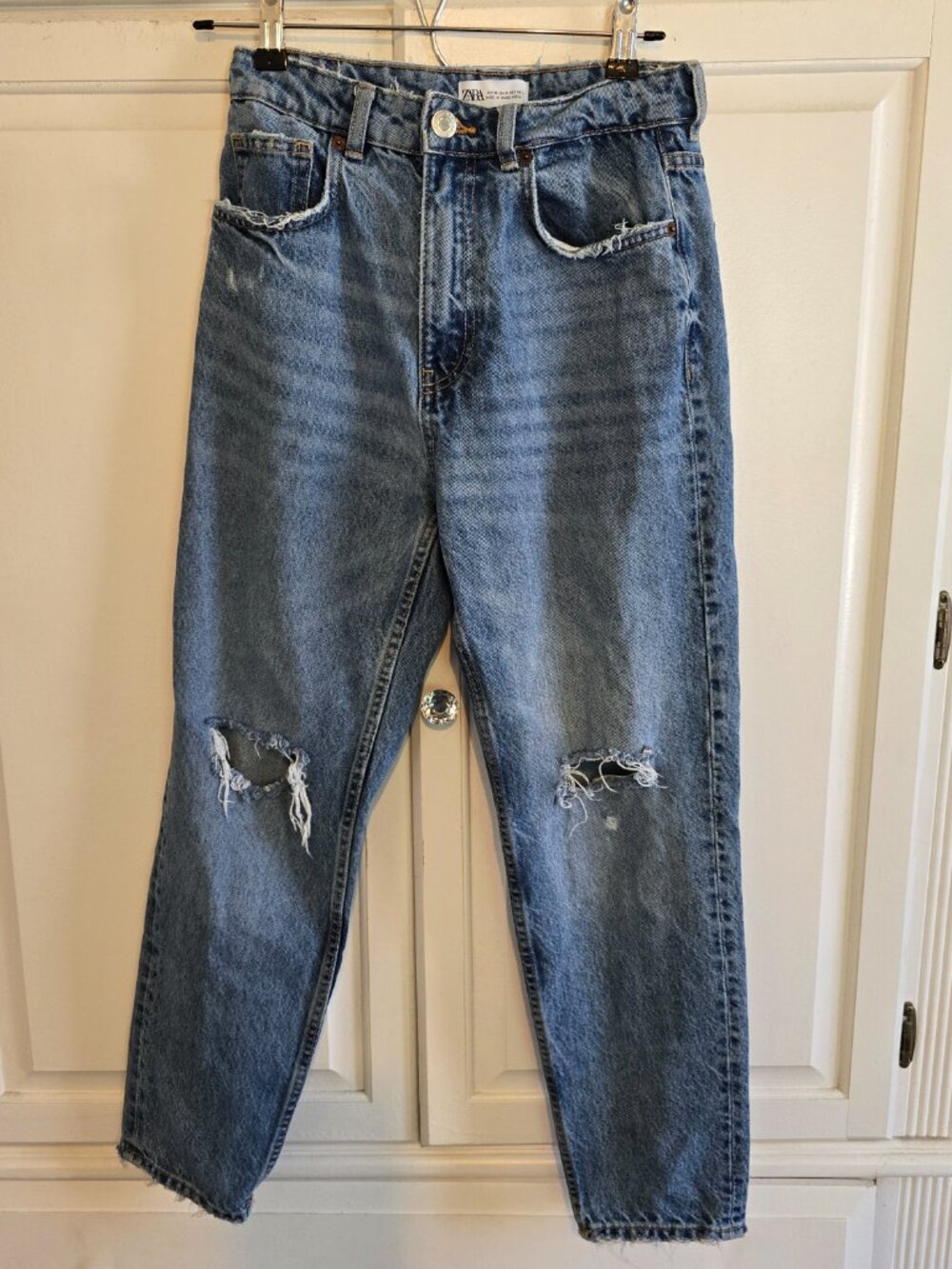 ZARA High Waisted Distressed Jeans, Size 4
